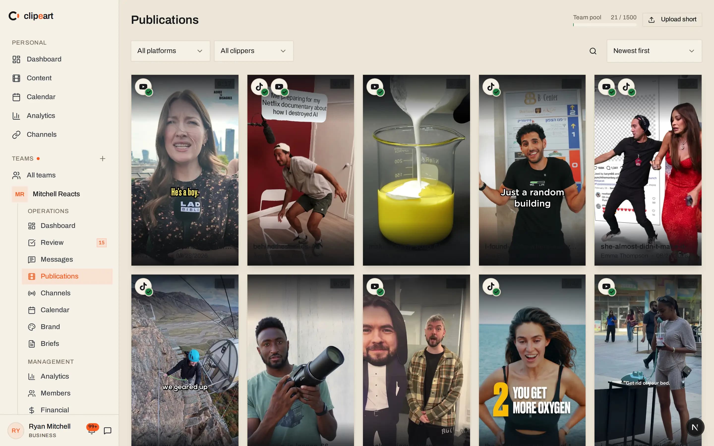 Scheduled publications in Clipperteams